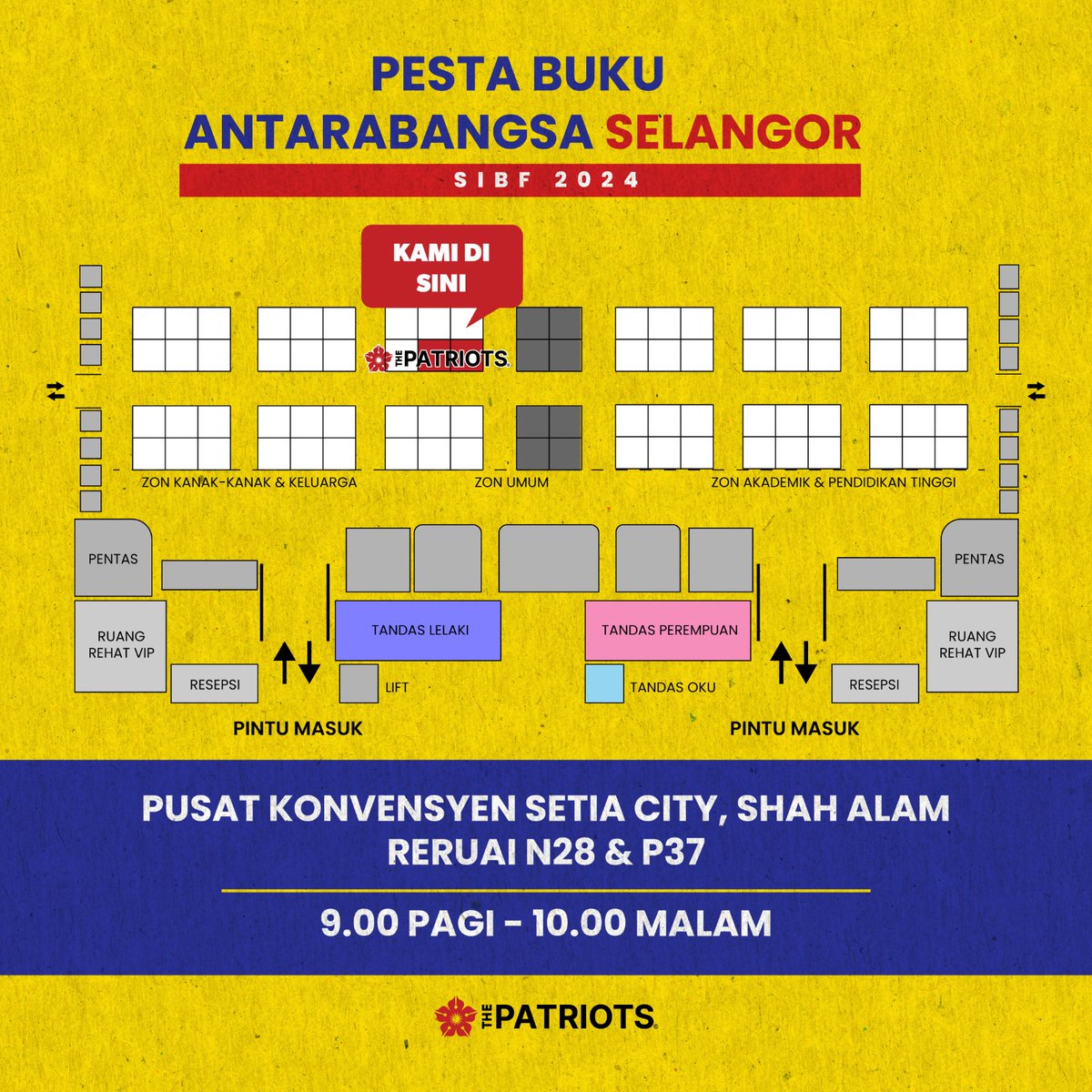 AzizulFarhan2's tweet photo. Pesta Buku Antarabangsa Selangor bakal menjelang tiba tidak lama lagi!

Jangan lupa untuk singgah di reruai The Patriots yang bertempat di N28 dan P37 bagi menikmati diskaun sebanyak 20% untuk setiap pembelian buku buku kami! https://t.co/UB05ZwDRk9