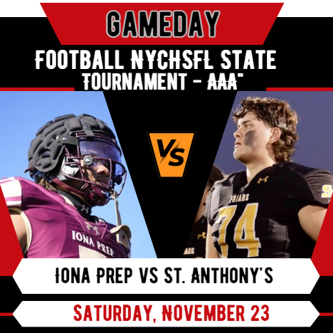 WNY_Athletics (@_wnyathletics1) on Twitter photo 🔥🏈It’s Gameday‼️🔥
<a href="/ionafootball/">Iona Prep Football</a> vs <a href="/StAnthonysFB/">Friar Football</a>
📺Live On: bit.ly/3BrgZus
⏰ Saturday, November 23 @ 2p.
<a href="/Captain_Bronx/">Super Quality Training</a> <a href="/BrennenPressley/">Brennen Pressley #2</a> <a href="/ionafootball/">Iona Prep Football</a> <a href="/ionapreplax/">Iona Prep Lacrosse</a> <a href="/IonaGaels/">Iona Athletics</a> <a href="/XavierBala14/">Xavier Bala</a> <a href="/jackortizCO27/">Jack Ortiz | CO 2027 | LONG ISLAND, NY</a> <a href="/StAnthonysAth/">St. Anthony's Friars</a> <a href="/StAnthonysHS/">St. Anthony's HS</a> <a href="/dylan_i7/">Dylan Iorgoveanu</a> <a href="/ott_brendan7/">Brendan Ott</a> 🔥🏈It’s Gameday‼️🔥
<a href="/ionafootball/">Iona Prep Football</a> vs <a href="/StAnthonysFB/">Friar Football</a>
📺Live On: bit.ly/3BrgZus
⏰ Saturday, November 23 @ 2p.
<a href="/Captain_Bronx/">Super Quality Training</a> <a href="/BrennenPressley/">Brennen Pressley #2</a> <a href="/ionafootball/">Iona Prep Football</a> <a href="/ionapreplax/">Iona Prep Lacrosse</a> <a href="/IonaGaels/">Iona Athletics</a> <a href="/XavierBala14/">Xavier Bala</a> <a href="/jackortizCO27/">Jack Ortiz | CO 2027 | LONG ISLAND, NY</a> <a href="/StAnthonysAth/">St. Anthony's Friars</a> <a href="/StAnthonysHS/">St. Anthony's HS</a> <a href="/dylan_i7/">Dylan Iorgoveanu</a> <a href="/ott_brendan7/">Brendan Ott</a>