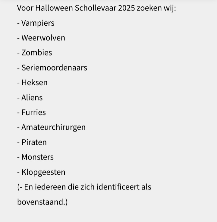 scholloween's tweet photo. Mocht je dit jaar jouw roeping gemist hebben...
We zoeken weer mensen (en meer) voor  2025 👻
https://t.co/anBJf2MeAR https://t.co/W1usx3QeGI