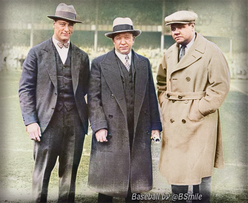 Lou Gehrig, Knute Rockne &amp; Babe Ruth pose before a #NotreDame football game at Yankee Stadium! (November 1927) #Yankees #Legends #History