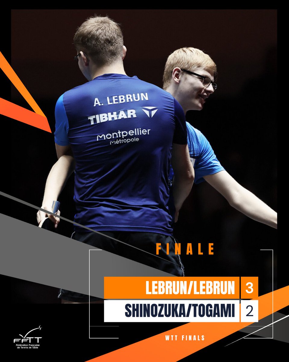 𝐖𝐓𝐓 𝐅𝐢𝐧𝐚𝐥𝐬 𝐅𝐮𝐤𝐮𝐨𝐤𝐚 🏆

LEBRUN/LEBRUN 3️⃣-2️⃣ SHINOZUKA/TOGAMI

Ils l'ont fait ! Alexis et Félix remportent les Finals en dominant la paire japonaise au terme de cinq manches de folie 🤯

#WTTFukuoka #WTTFinals