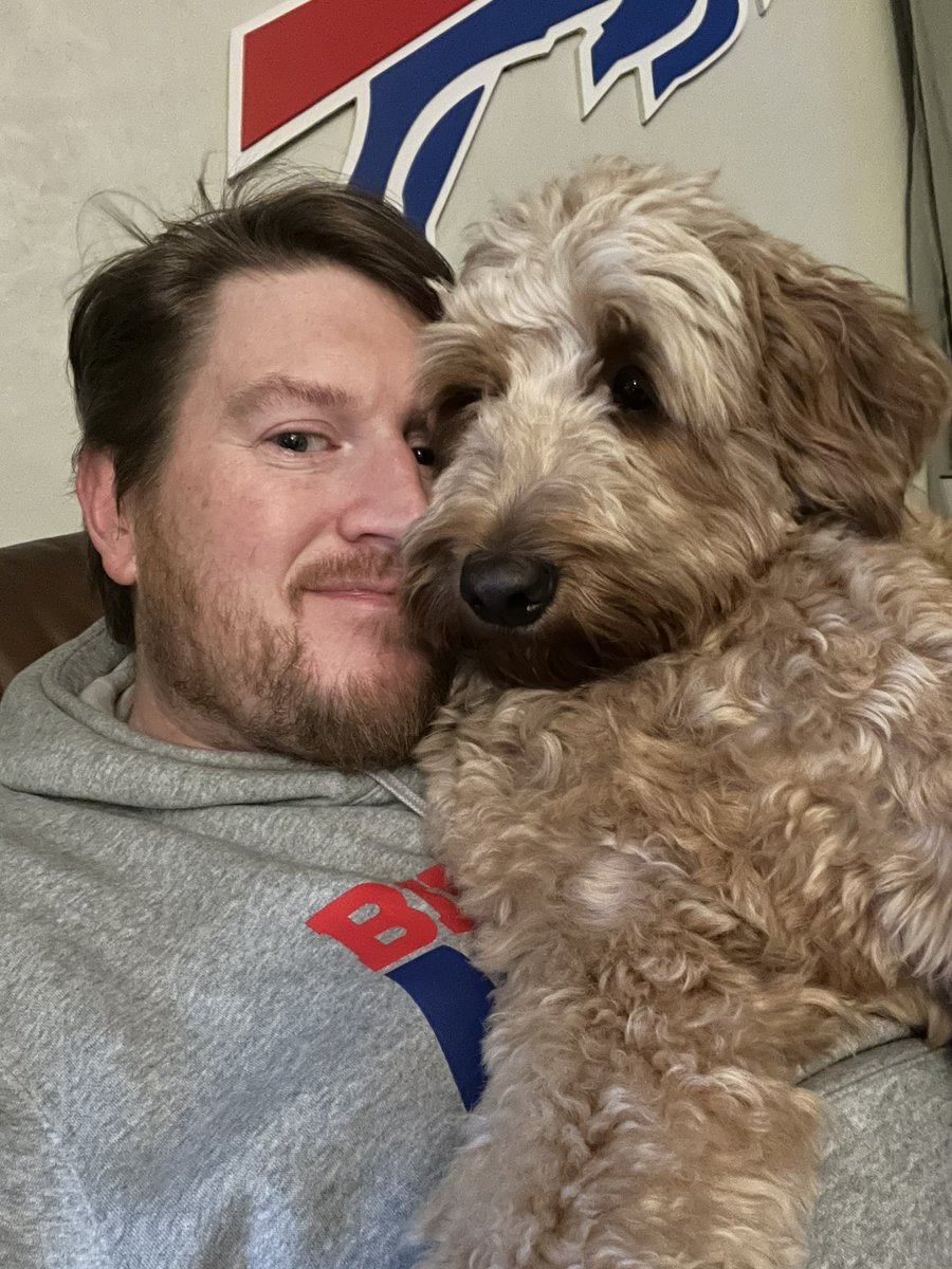 Current situation! Love this #goldendoodle  Peanut! Such a snuggly little guy!