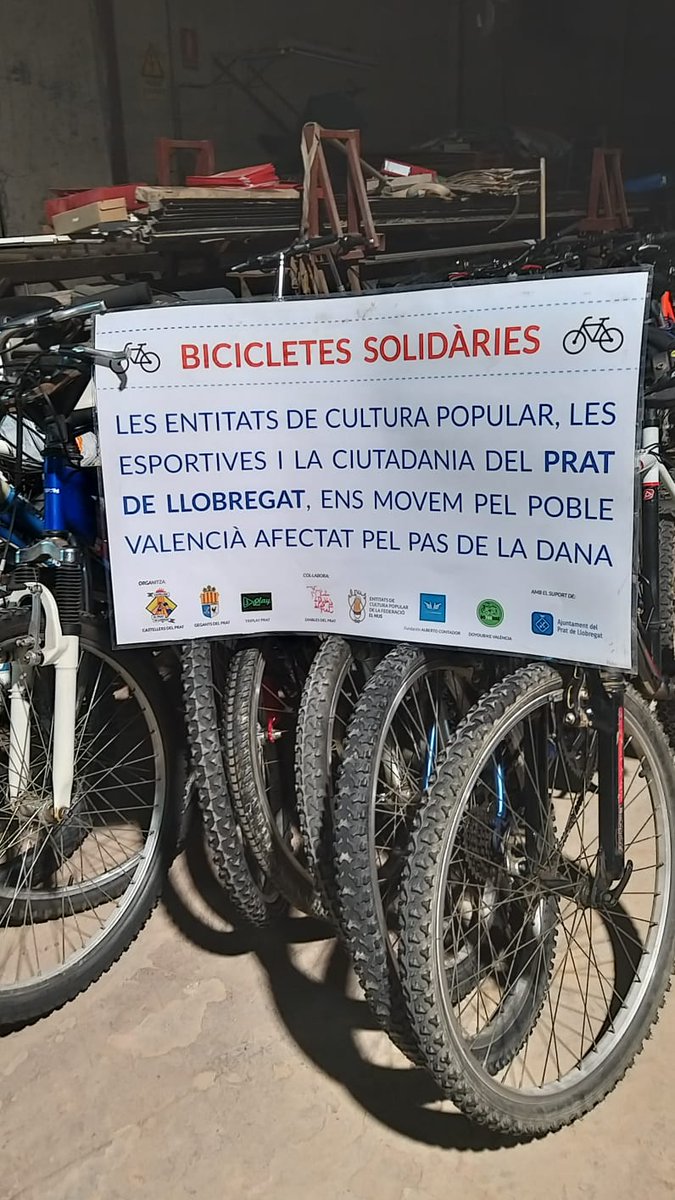 Amb <a href="/GegantsPrat/">Gegants del Prat</a> i <a href="/Triplayprat/">TriPlay Prat</a> Ahir vam entregar les més de 40 bicicletes recollides a la zona zero per la DANA. Els companys de <a href="/DOYOUBIKE/">DOYOUBIKE</a> ja les van començar a posar a punt i s'entregaran gràcies també a <a href="/FundContador/">Fundación Contador</a>
👇🏽