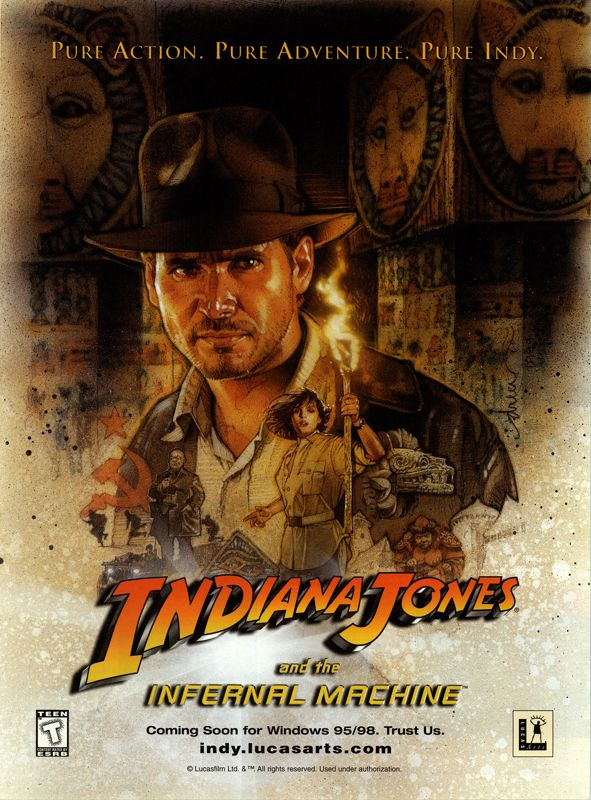Indiana Jones and the Infernal Machine (LucasArts) was released circa 25 years ago.

It was the first Indy game in 3D, and the last Indy game directed by game industry legend Hal Barwood (Indiana Jones and the Fate of Atlantis, 1992).

Art by Drew Struzan.