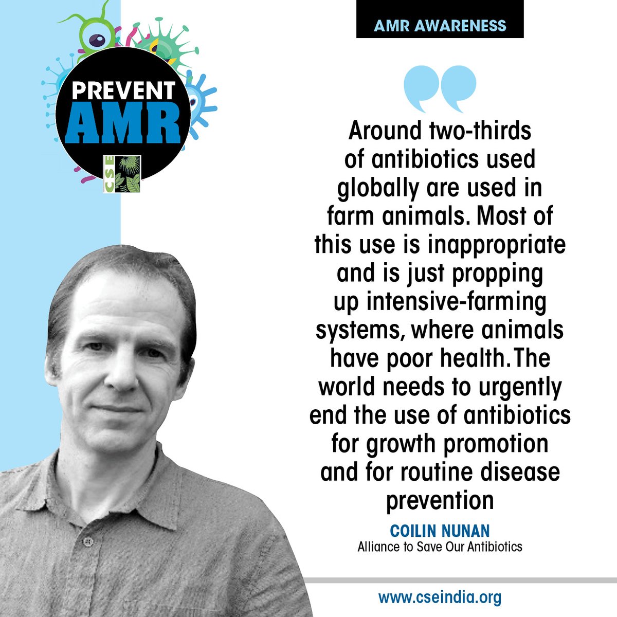 CSEINDIA (@cseindia) on Twitter photo "The world needs to urgently end the use of antibiotics for growth promotion and for routine disease prevention"
Cóilín Nunan, Scientific Advisor, <a href="/ASOAntibiotics/">Save our Antibiotics</a> on combating AMR.
#WAAW2024 #AntimicrobialResistance #AMR "The world needs to urgently end the use of antibiotics for growth promotion and for routine disease prevention"
Cóilín Nunan, Scientific Advisor, <a href="/ASOAntibiotics/">Save our Antibiotics</a> on combating AMR.
#WAAW2024 #AntimicrobialResistance #AMR