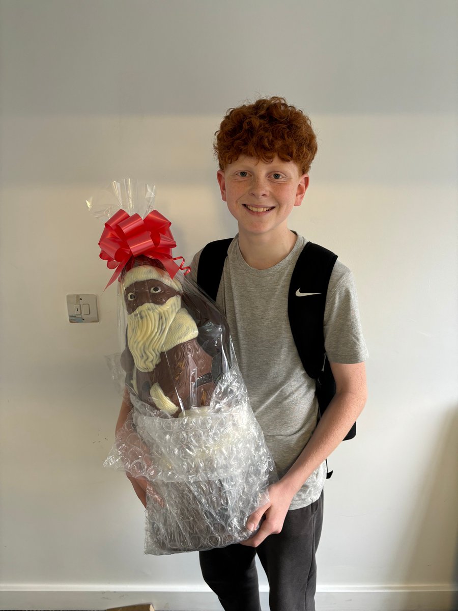 friaryschool's tweet image. Edward Alexander-Burnell wins the huge chocolate Santa...
