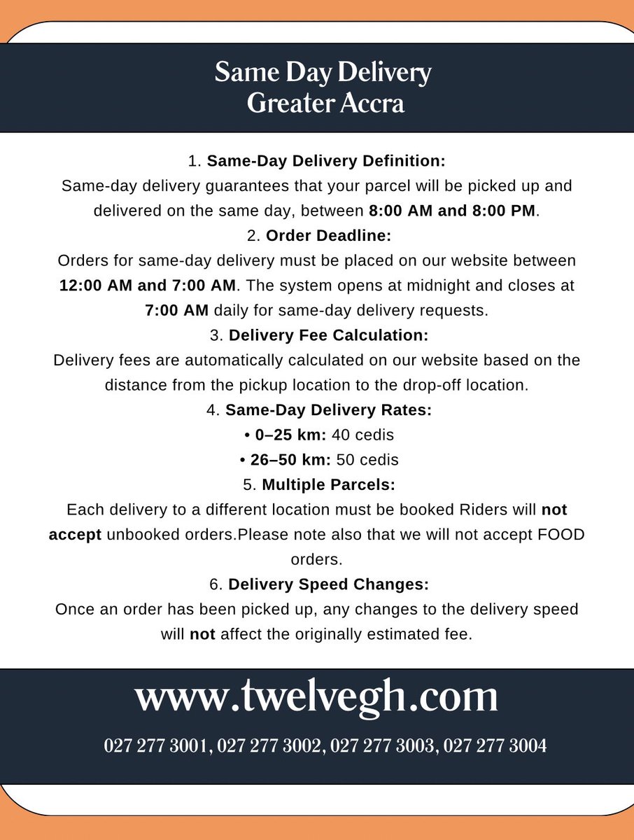 TwelveDelivery's tweet photo. Same Day Deliveries is coming to GREATER ACCRA https://t.co/i3kgad38N1