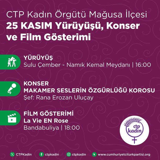 25 Kasım Kadına Yönelik Şiddete Karşı Uluslararası Mücadele Günü kapsamında Mağusa'da düzenlenecek etkinlik programımız...

Detaylar 👉l24.im/8QPAeK