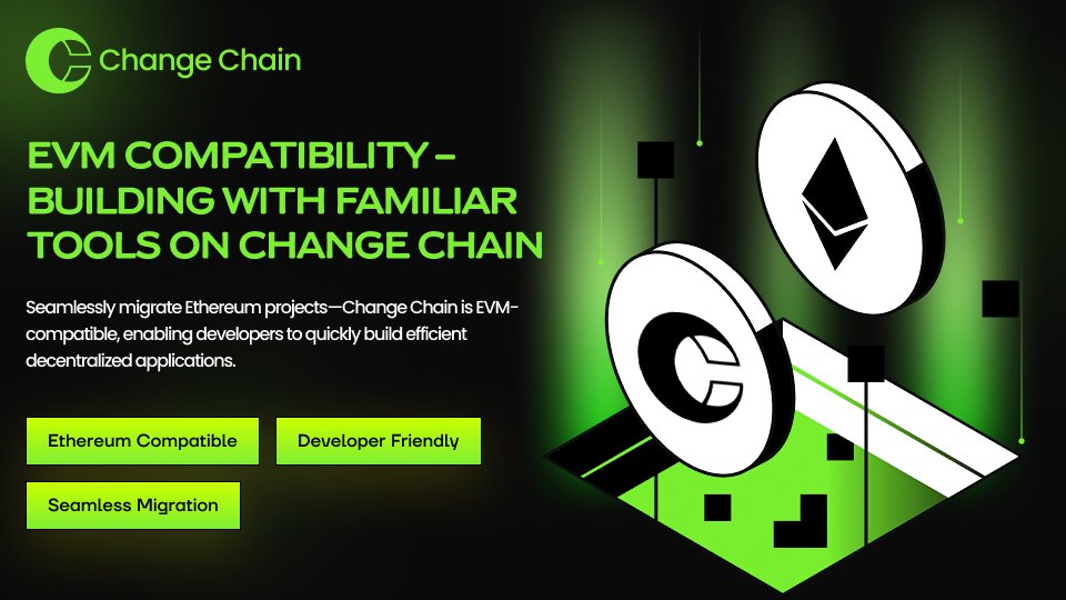 ChangeChainAi's tweet photo. 🚀 EVM Compatibility on Change Chain: Build with familiar tools, deploy seamlessly, and expand your blockchain projects effortlessly.

Change Chain bridges the gap between innovation and usability. 🌉💻 #ChangeChain #EVMCompatibility #Web3Building https://t.co/fwYYeLwjCY