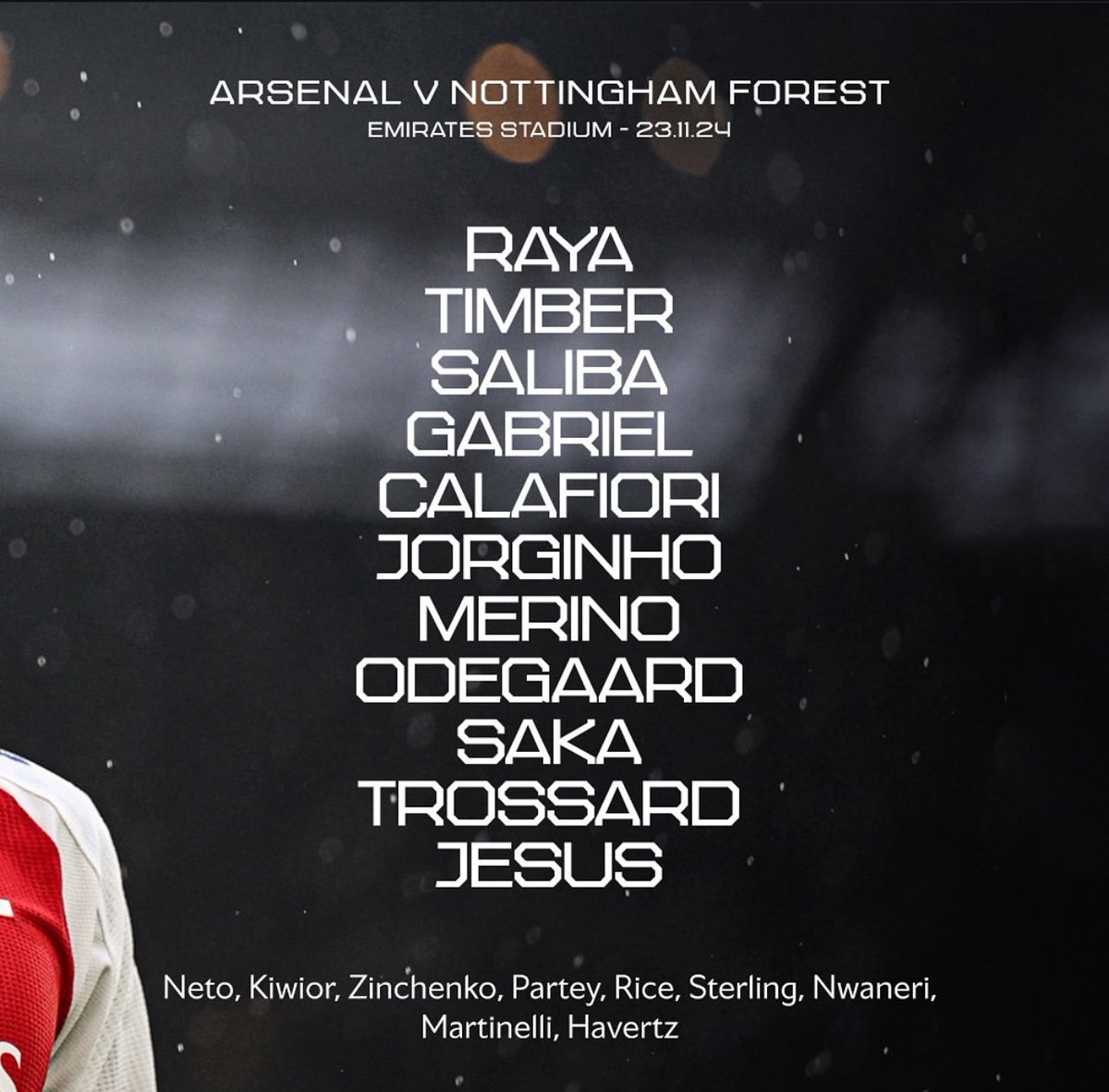 🔴⚪️ Riccardo Calafiori back to Arsenal starting XI. Declan Rice, on the bench.
