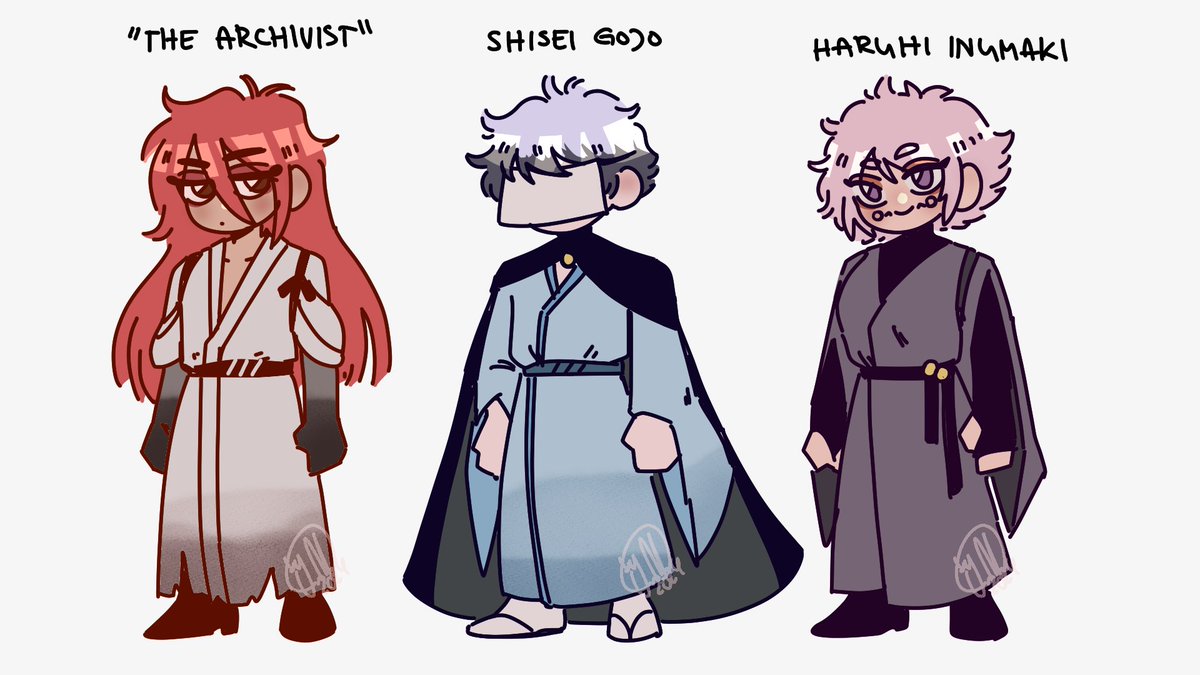 ProfShiro's tweet image. From my Animatic, here are the OC's you can see! 

Inumaki Ancestor, Haruhi 🌸  

Gojo Ancestor, Shisei 💠  

And lastly, The Archivist! 🖋️

#JIKO #JujutsuKaisen #JujutsuKaisenOC #JJK
#JJKOC