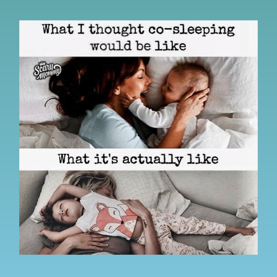 PumpsForMom's tweet photo. When you thought co-sleeping would be all cuddles... 😂

https://t.co/En1P3A86Qv 
#CoSleeping #Reality #Motherhood https://t.co/WPW3SNdtda