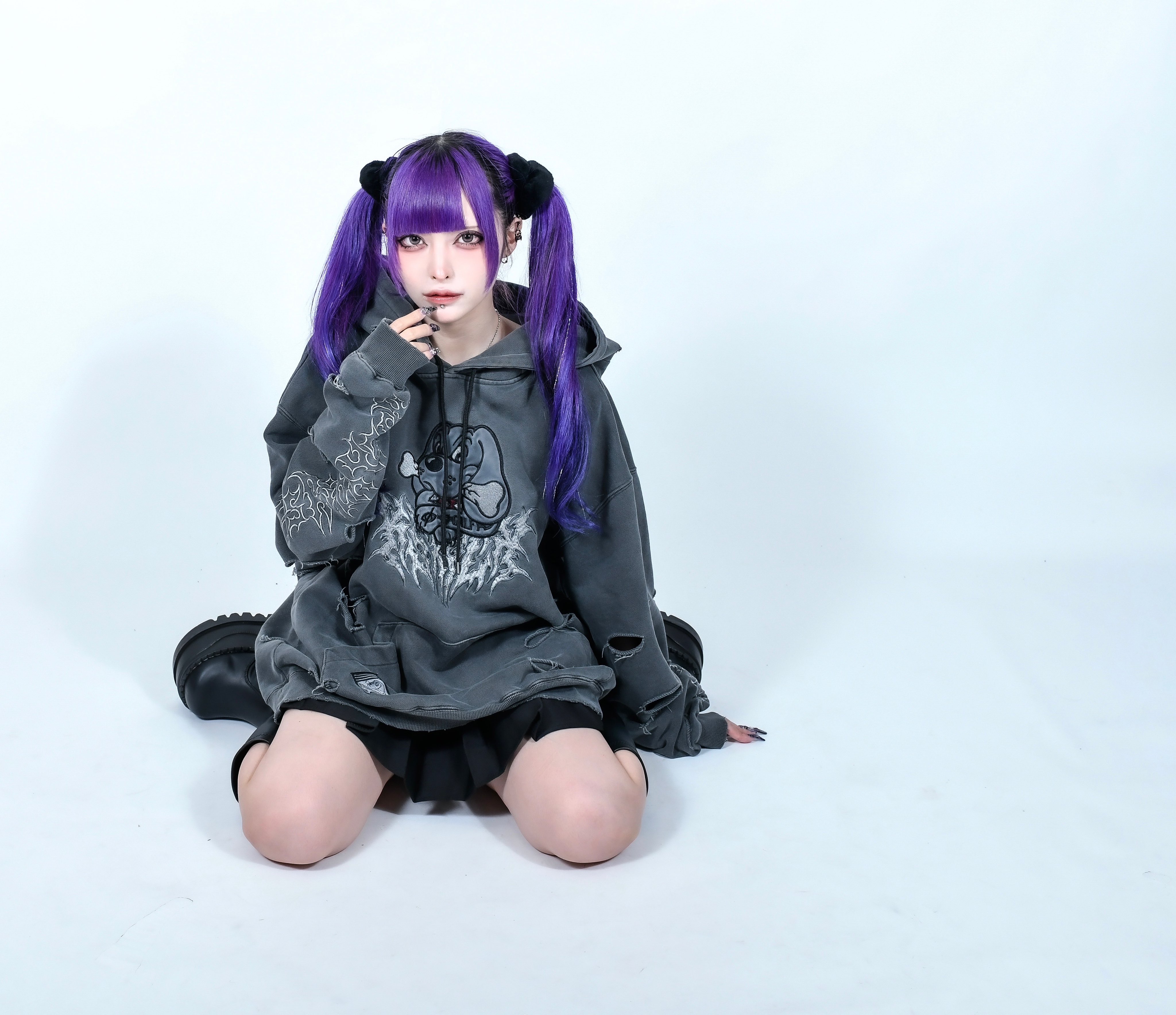 GALFY×KRY ケモミミ染めボロパーカー パープル