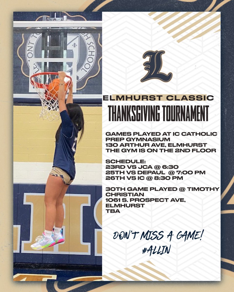 GAME DAY!!! 🏀 Day 1 of the Elmhurst Classic. Lemont takes on JCA @ IC @ 6:30! #ALLIN