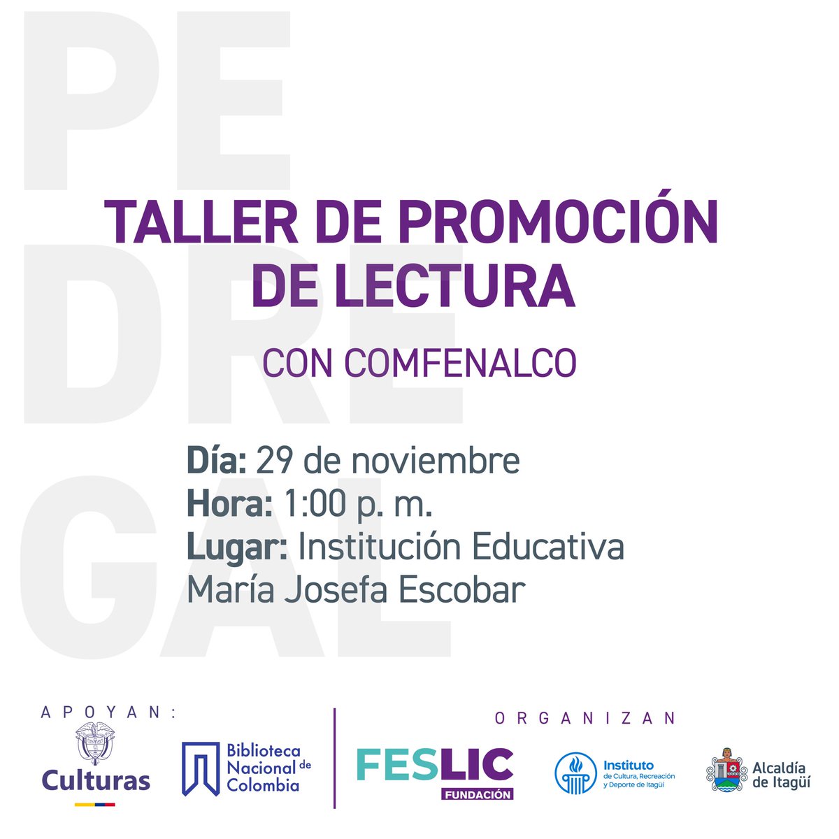 Festilibro_'s tweet photo. Nuestra 5ta versión también llegará a las veredas de Itagüí 🤩 así que prográmate para que asistas a las diferentes actividades que tenemos para ti en la vereda El Pedregal ¡No te lo pierdas! 🤓📚 https://t.co/oP1o0MPRzt