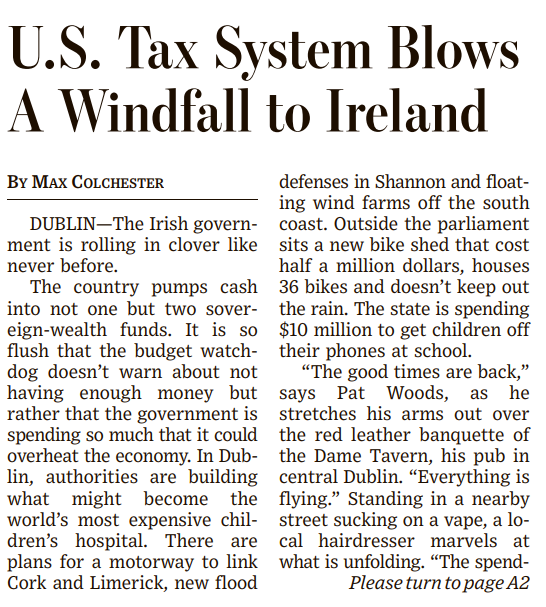 danobrien20's tweet photo. It is very rarely good for small countries when stories about them appear on the front pages of big international newspapers.

This is from the front page of today's Wall Street Journal. https://t.co/i3YMDqLc3q