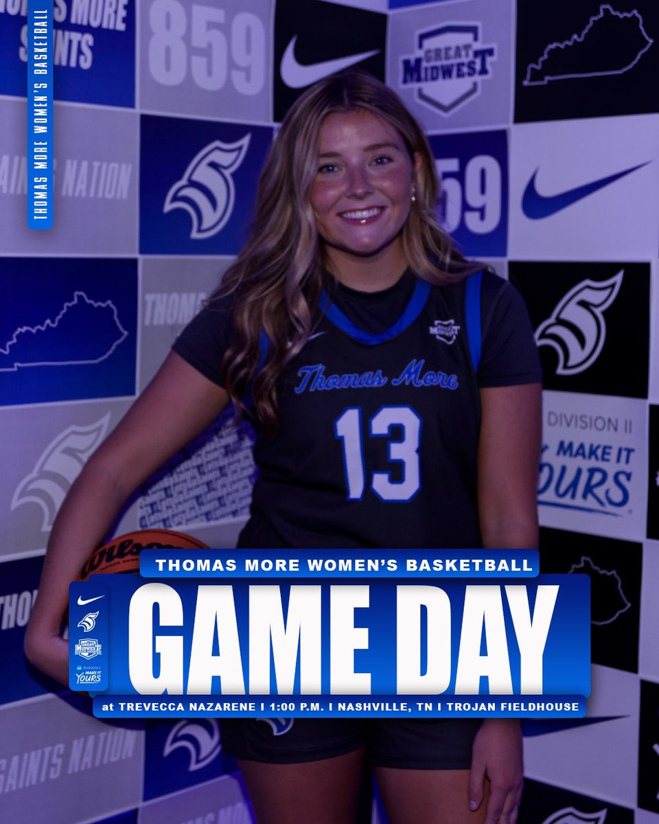 GAME DAY.

🏀: Women's Basketball @ Trevecca Nazarene
⏰: 1:00 P.M.
📍: Nashville, TN
🏟️: Trojan Fieldhouse
📺: sl8.in/CmeOSrJg
📊: sl8.in/Yj7NETxC

<a href="/TMWBasketball/">Thomas More Women's Basketball</a> 

#LetsGoSaints