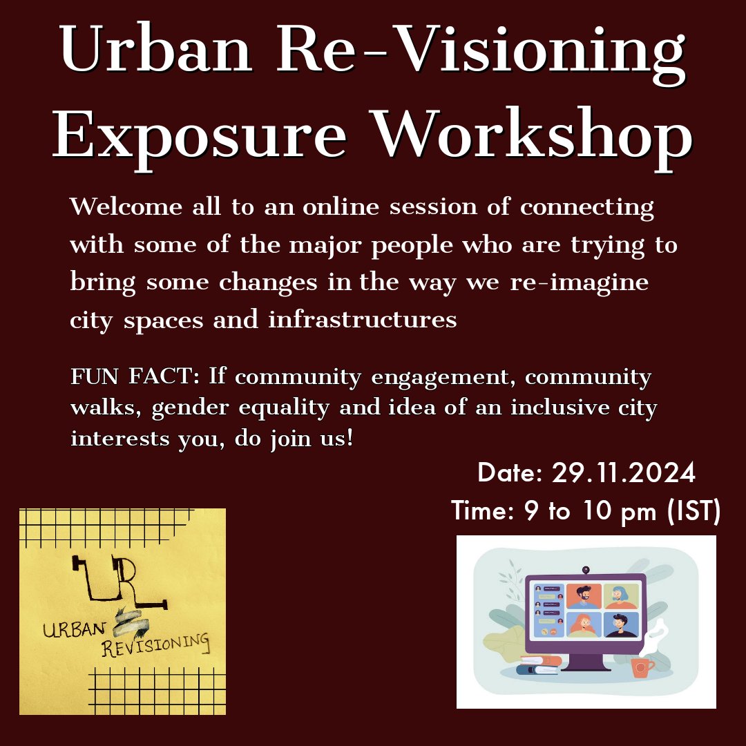 SresthaChatt26's tweet photo. So this is happening on the 29th of November, online, from  9 to 10 pm IST! Do join in! 

https://t.co/zOmy7tY7GP

#workshop #urban #gender #communitywalk #Kolkata #online #city #planning #feministcity https://t.co/EduHZ9EXng