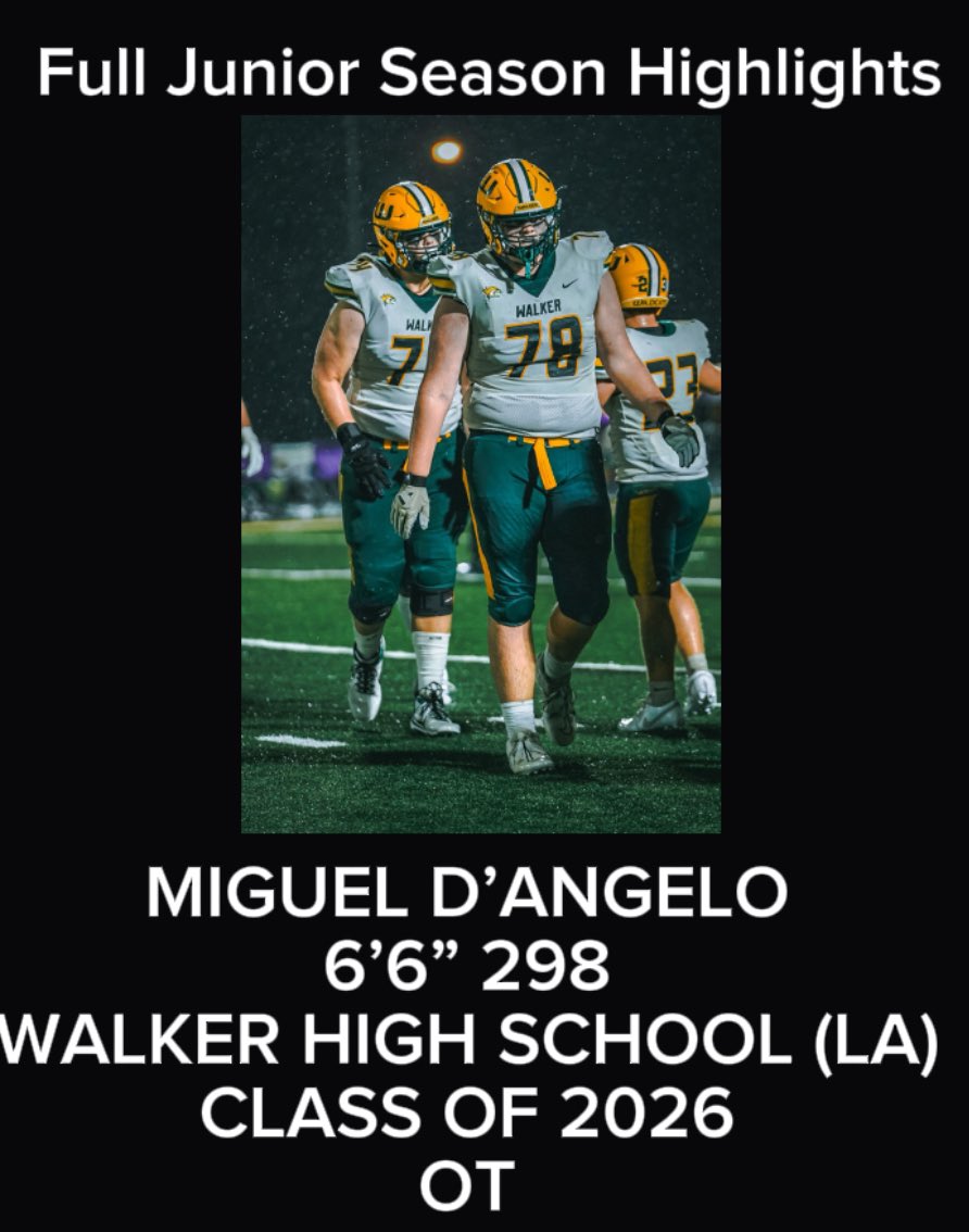 Miguel D'Angelo (@migdangelo08) on Twitter photo Junior Season Highlights ‼️‼️
⬇️⬇️⬇️
youtu.be/5zgzXnQGHSI?si…
<a href="/CoachZeb/">Jake Zbydniewski</a> <a href="/mo_moreau/">Matthew “Mo” Moreau</a> <a href="/RecruitLouisian/">Recruit Louisiana™️</a> <a href="/CarlSt_Cyr/">Carl St. Cyr</a> <a href="/Colton_Leggett/">Colton Leggett</a> <a href="/JohnEadsWAFB/">John Eads WAFB-TV</a> <a href="/leg12tim/">Tim Leger</a> <a href="/Geaux_TB/">Tyler Benitez</a> <a href="/iamtedwhite/">Ted White</a> <a href="/OU_CoachB/">Bill Bedenbaugh</a> <a href="/Fertitta_Gabe/">Gabriel Fertitta</a> <a href="/Colton_Hill2/">Colton Hill</a> <a href="/PRTYNTHABAKFLD/">Jamere Hogue</a> <a href="/neugs1288/">Adam Neugebauer</a> <a href="/coachbraddavis/">Brad Davis</a> <a href="/PjBurkhalter/">Pj Burkhalter</a> Junior Season Highlights ‼️‼️
⬇️⬇️⬇️
youtu.be/5zgzXnQGHSI?si…
<a href="/CoachZeb/">Jake Zbydniewski</a> <a href="/mo_moreau/">Matthew “Mo” Moreau</a> <a href="/RecruitLouisian/">Recruit Louisiana™️</a> <a href="/CarlSt_Cyr/">Carl St. Cyr</a> <a href="/Colton_Leggett/">Colton Leggett</a> <a href="/JohnEadsWAFB/">John Eads WAFB-TV</a> <a href="/leg12tim/">Tim Leger</a> <a href="/Geaux_TB/">Tyler Benitez</a> <a href="/iamtedwhite/">Ted White</a> <a href="/OU_CoachB/">Bill Bedenbaugh</a> <a href="/Fertitta_Gabe/">Gabriel Fertitta</a> <a href="/Colton_Hill2/">Colton Hill</a> <a href="/PRTYNTHABAKFLD/">Jamere Hogue</a> <a href="/neugs1288/">Adam Neugebauer</a> <a href="/coachbraddavis/">Brad Davis</a> <a href="/PjBurkhalter/">Pj Burkhalter</a>