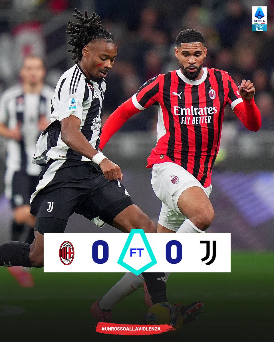 SerieA's tweet photo. Termina in pareggio. Il risultato rimane bloccato 🔒

#MilanJuve #UNROSSOALLAVIOLENZA https://t.co/uJ6MWq5qL2