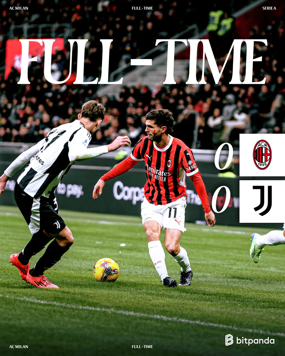 acmilan's tweet photo. The final whistle blows at San Siro.

#MilanJuve #SempreMilan
Brought to you by @Bitpanda_global https://t.co/abqiIBeG3X
