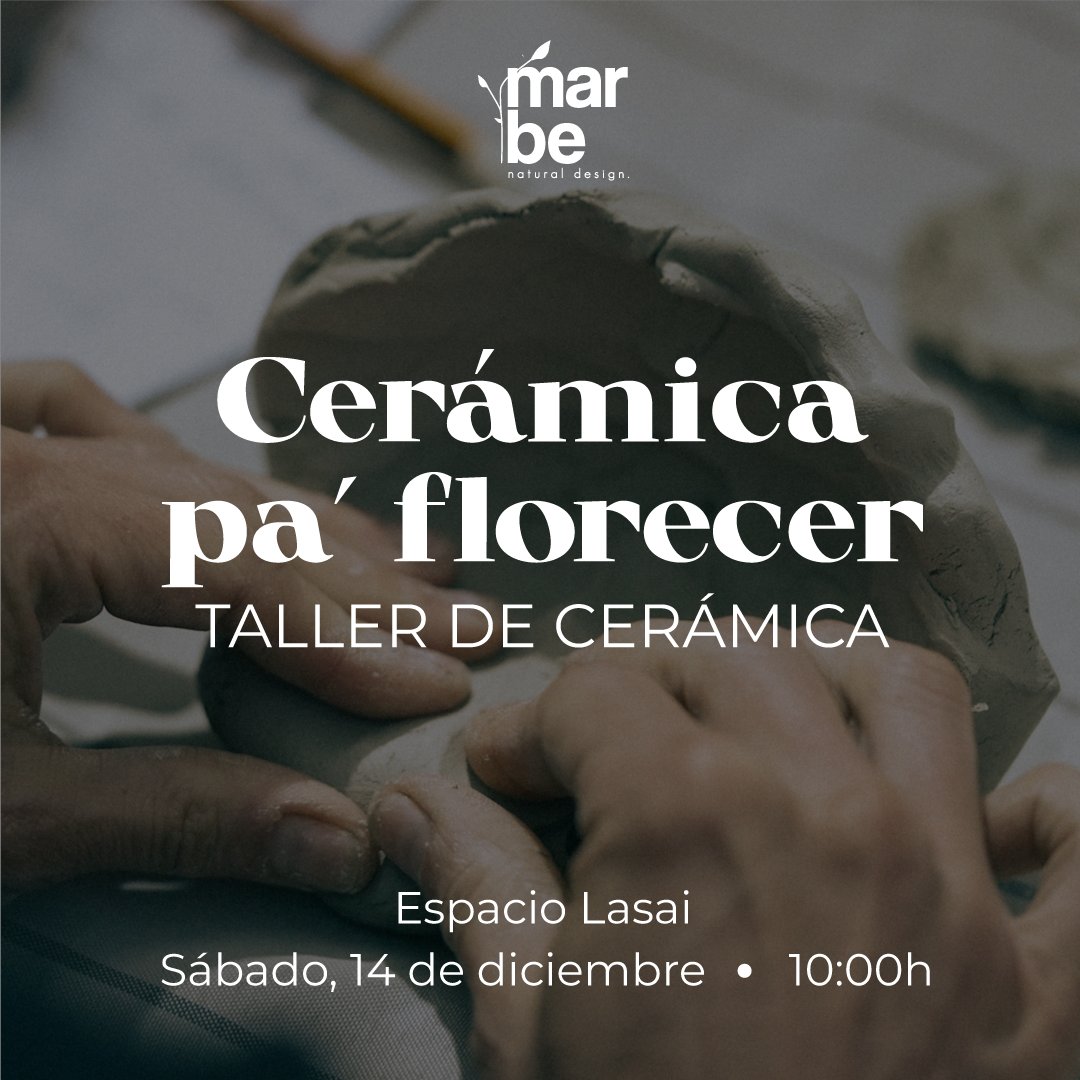 🌻 Taller de cerámica "Cerámica pa'florecer" con Nayara de Marbe
🗓 Sábado, 14 de diciembre. 10:00 h.
🎟 25 euros
👥 Plazas limitadas.

Puedes reservar tu sitio de dos formas:
1/ WhatsApp 📱 623 97 99 66
2/ Correo electrónico 💌 somos@espaciolasai.com