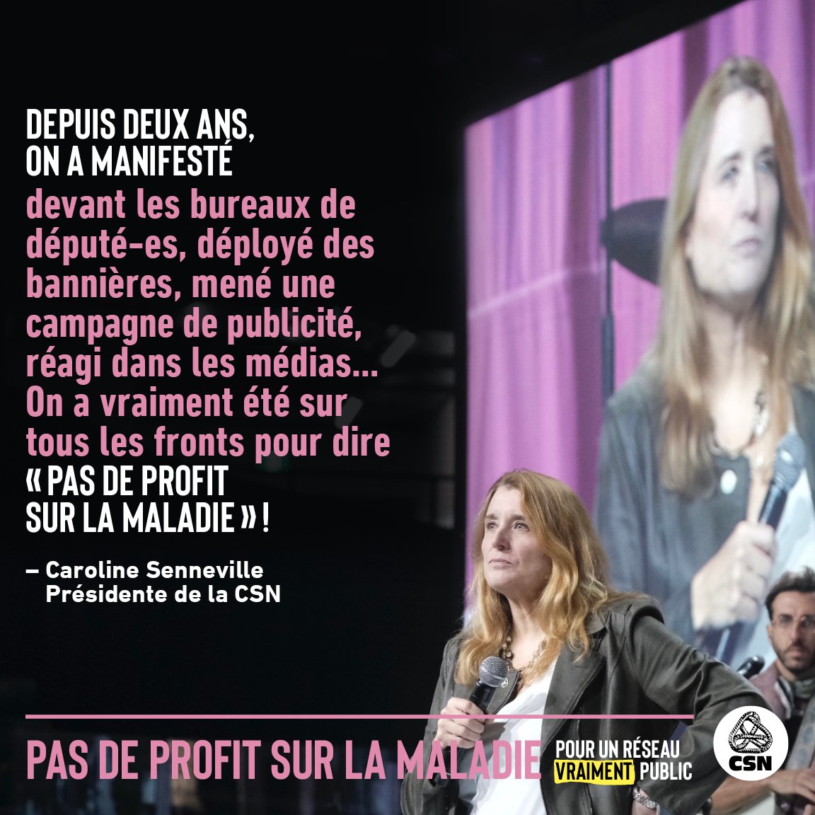 Pas de profit sur la maladie! Pour un réseau vraiment public #polqc #mouvementcsn
