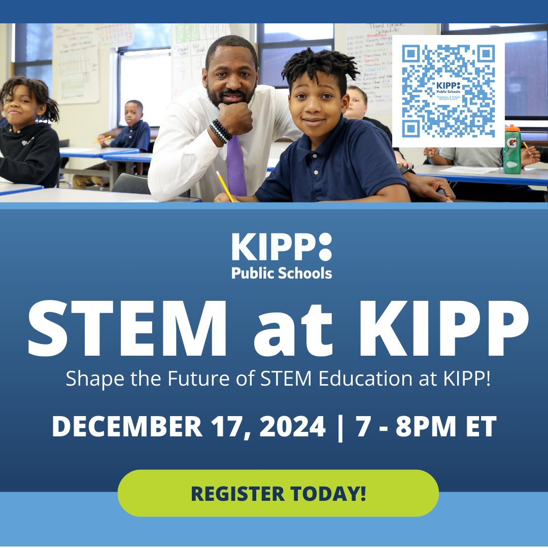 KIPP's tweet image. When you choose a career in STEM education, you’re shaping the minds of tomorrow’s problem-solvers. 🛠️📊 Join KIPP leaders on Dec 17 to learn more about creating a meaningful impact in STEM classrooms. hubs.ly/Q02Zd_c_0 #KIPP #STEMatKIPP