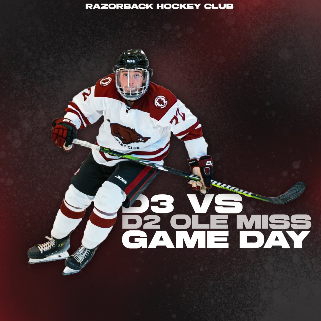 RazorbackMHClub's tweet image. D3 AWAY GAME 🏒🥅
vs Ole Miss

📍 Mid-South Ice House, Olive Branch MS
⏱️ 4:35 pm
📺 Available on Ole Miss Youtube (OleMissHockey9929)

#wps #woopig #achahockey #razorbackhockey #uarkansas