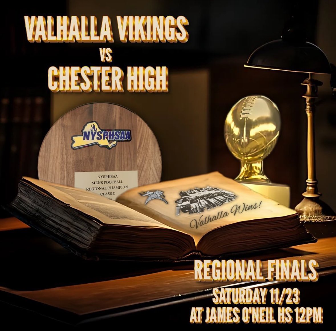 ValhallaNYFB's tweet photo. Another win in the books. Valhalla wins the Downstate Regional Class C Championship 31-7. Next up, the NY State Semifinals! https://t.co/gprqH5nX9C