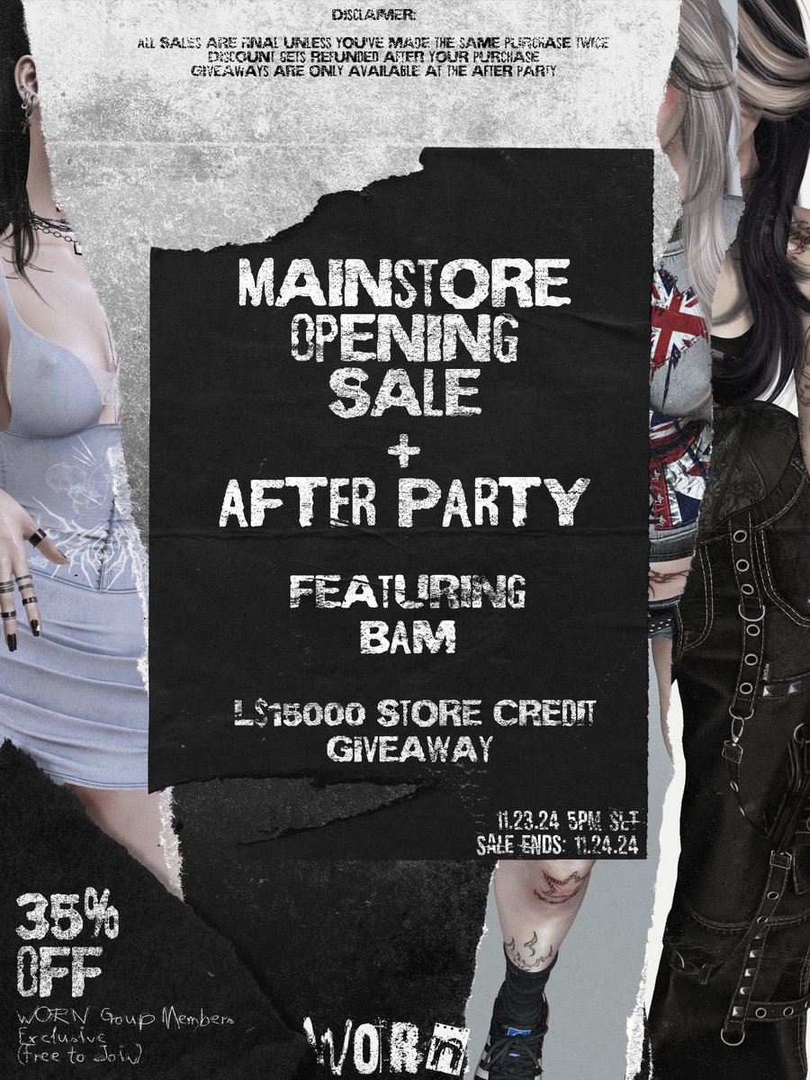 Come join us TODAY at WORN @ 5pm SLT for some tunes, sales, and big giveaways! I will be mixing live, see you there!

maps.secondlife.com/secondlife/unt…