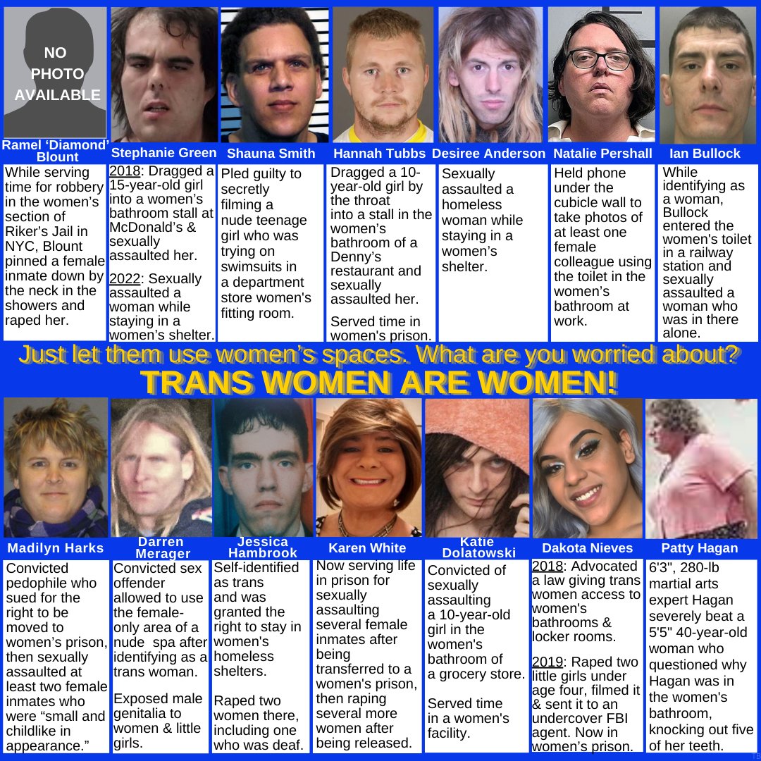 StewGriffin52's tweet photo. @salis333 @ZeekArkham Better to be safe than sorry. Many are just mentally ill men trying their best to deal with the demons inside their heads and lead quiet lives pretending to be woman without being a threat. But guys like these could very well be working at any local store or as teachers. Be wary. https://t.co/a2OldYzqF9