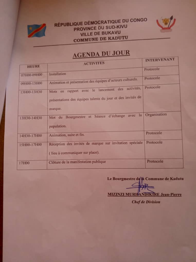 ZIHINDULA BIGURU LUCIEN (@zihindulabiguru) on Twitter photo La mère des communes de BUKAVU, la COMMUNE DE KADUTU, commémore son 65 ème anniversaire demain 24 Novembre au terrain de FUNU.
Soyons-y nombreux!
KADUTU NE TOMBERA JAMAIS
<a href="/mizinzi/">Jean-Pierre MIZINZI</a>
<a href="/BugemeD/">David BUGEME MUGISHO, PhD</a>
<a href="/Bugandwa1/">BZI</a>
<a href="/KarumeGang/">Karume Augustin Gang Baderha</a>
<a href="/DBugas/">Bugandwa Deogratias</a> La mère des communes de BUKAVU, la COMMUNE DE KADUTU, commémore son 65 ème anniversaire demain 24 Novembre au terrain de FUNU.
Soyons-y nombreux!
KADUTU NE TOMBERA JAMAIS
<a href="/mizinzi/">Jean-Pierre MIZINZI</a>
<a href="/BugemeD/">David BUGEME MUGISHO, PhD</a>
<a href="/Bugandwa1/">BZI</a>
<a href="/KarumeGang/">Karume Augustin Gang Baderha</a>
<a href="/DBugas/">Bugandwa Deogratias</a>