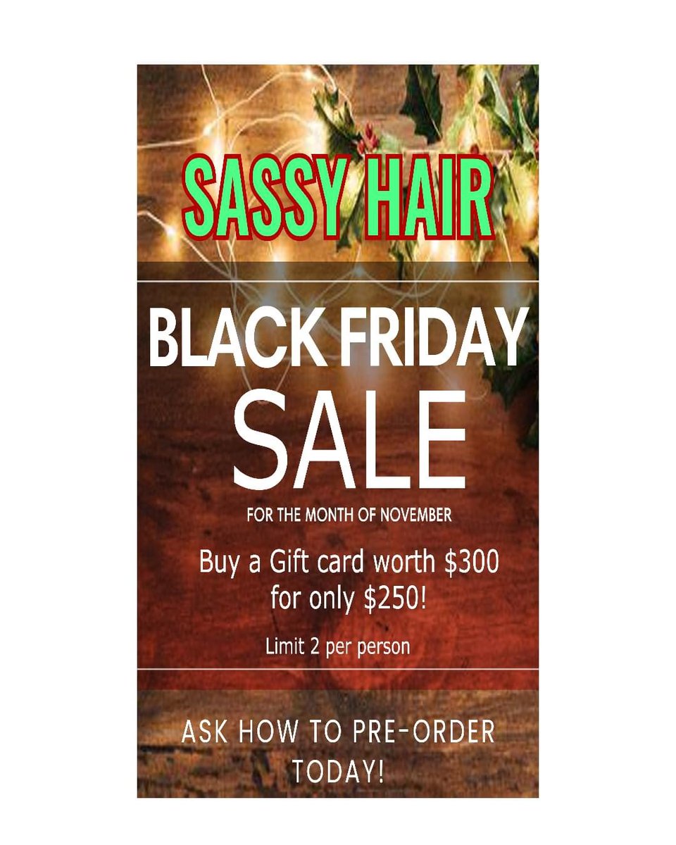 #Sassy #hair on #SiestaKeyBeach is offering a #BlackFriday special the month of November! Purchase a $300 #giftcard for $250 to be used starting December 1st with NO expiration date! Call 941-349-6525 or come by to purchase.  limit 2
#Thanksgiving #SiestaKey #Christmas #Santa