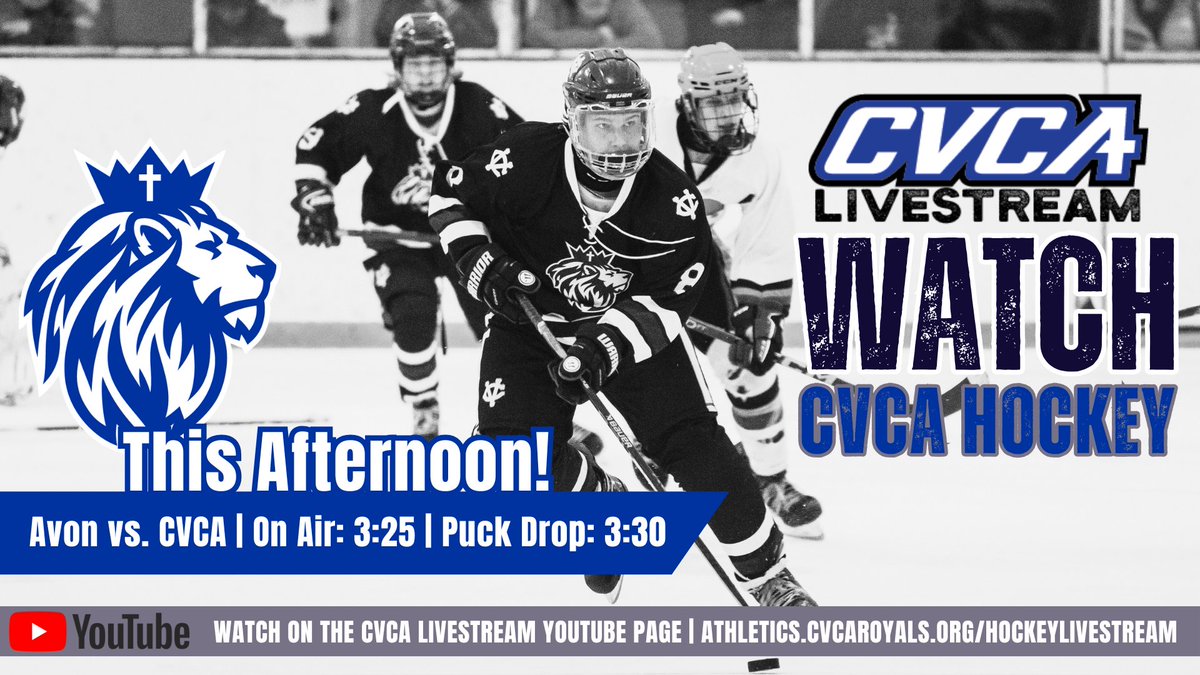 Take a break from those football games ... or better yet ... set up multiple TVs. Tune in for the <a href="/CVCAHockey/">CVCA Hockey</a> Season Opener. The Royals host <a href="/AvonHSHockey/">AvonHSHockey</a> on the CVCA Livestream YouTube page. On air at 3:25. Puck Drop at 3:30. Direct Game Stream Link: bit.ly/hockey_cvca_av…