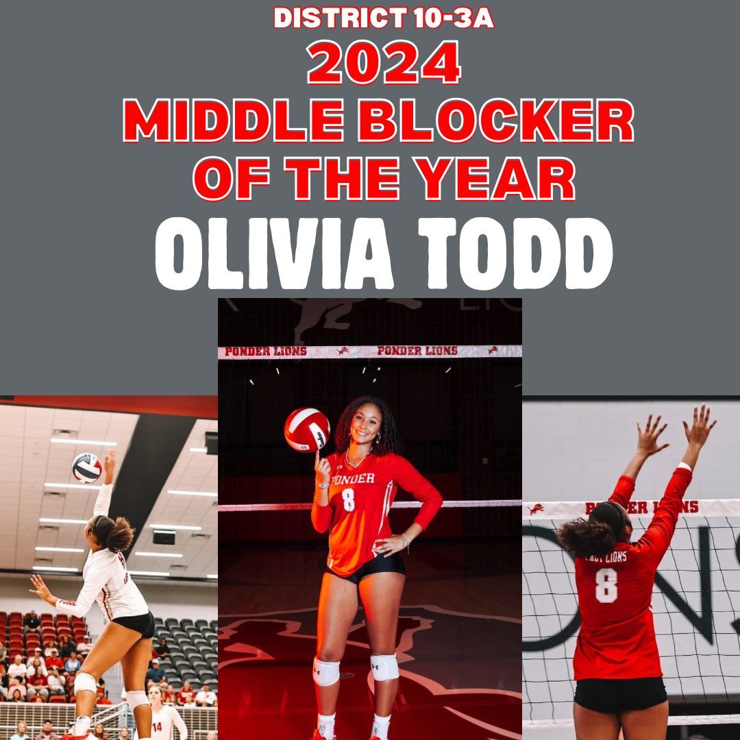Congrats to Olivia Todd for being named District 10-3A Middle Blocker of the Year‼️🏐