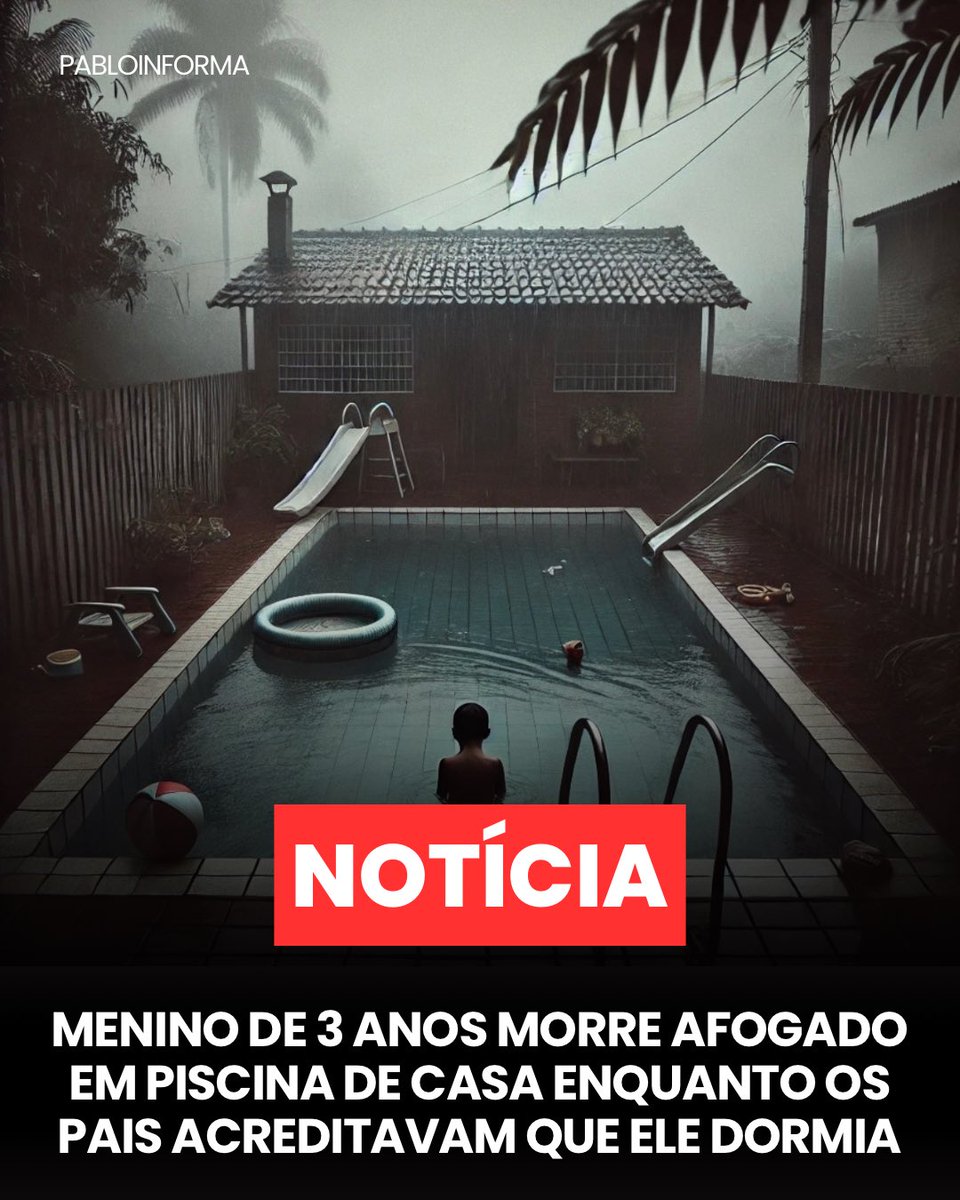 Pablowbraz's tweet photo. Um menino de 3 anos morreu afogado na piscina de casa em Pedro de Toledo (SP), após ser colocado para dormir pelo pai. Quando os pais perceberam que ele não estava no quarto, iniciaram buscas e o encontraram na piscina. O caso foi registrado como morte suspeita e acidental. https://t.co/NK04ciAVWk