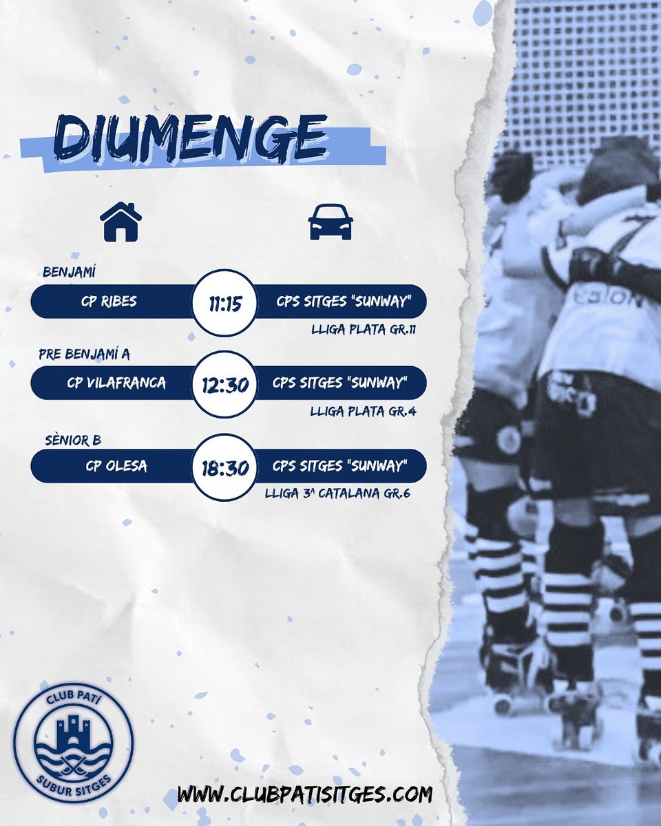 HoqueiSitges's tweet photo. 📅⏰🏑🛼Partits de la jornada (23 i 24 de novembre de 2024)

📸 https://t.co/rq9xy2hybZ

ℹ️ https://t.co/XJSKo1PN3U

Som-hi, equips! Som-hi, Sitges!! 💪💙🤍

#hoqueipatins #hockey #hockeysobrepatines #rinkhockey #hoqueipista #hoqueiempatins #hoqueisitges #hoquei #Sitges https://t.co/2aWrHlxink