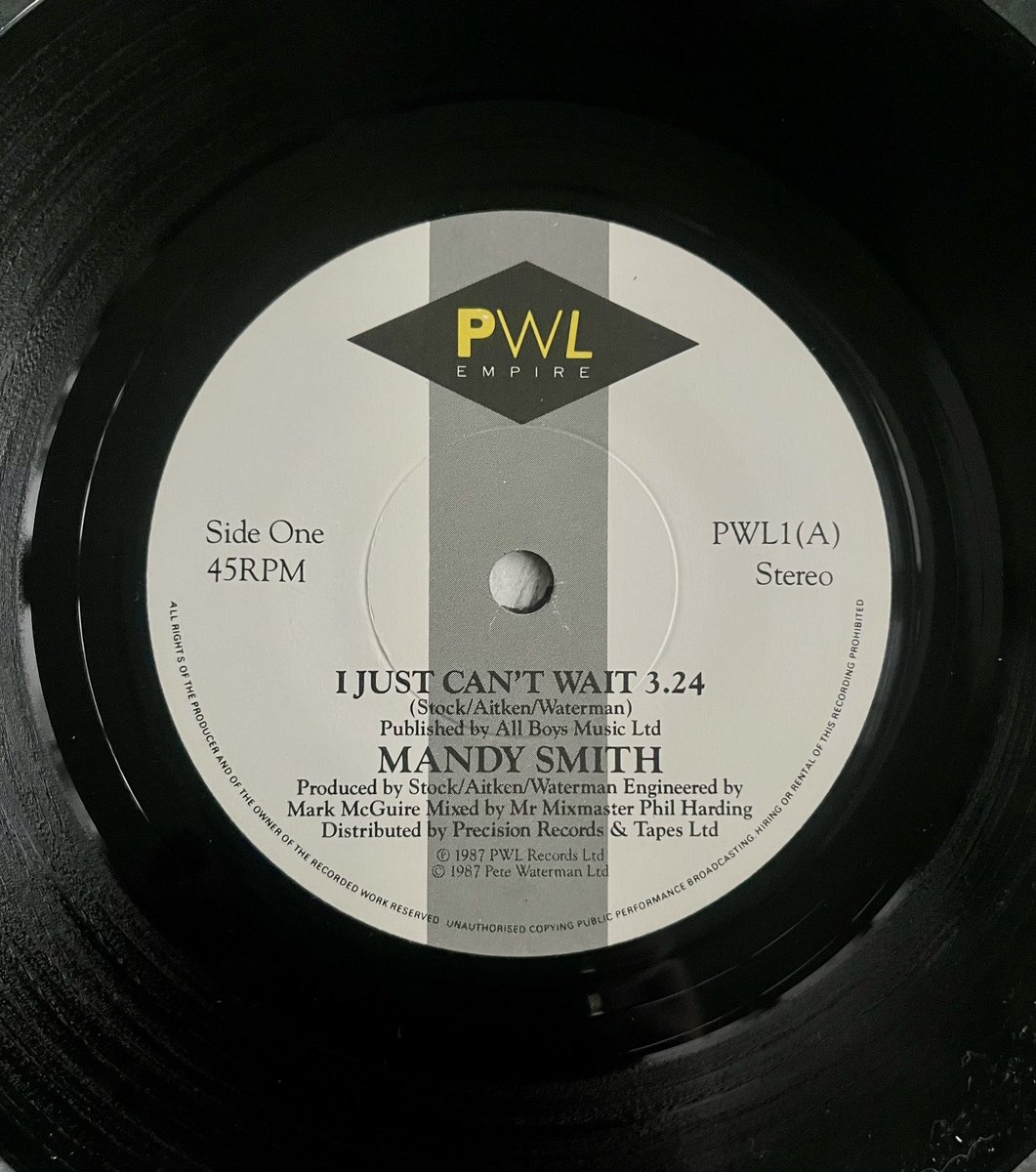 Poplifer73's tweet photo. Vinyl Saturday!
Vinyl find.
Mandy Smith “I Just Can’t Wait”.
1987 PWL Records.
@PWLHitFactory @MIKE_STOCK_HQ @mikestockmusic
#MandySmith #PWL #StockAitkenWaterman #Vinyl #SevenInchSingle https://t.co/wUbkaNHHwD