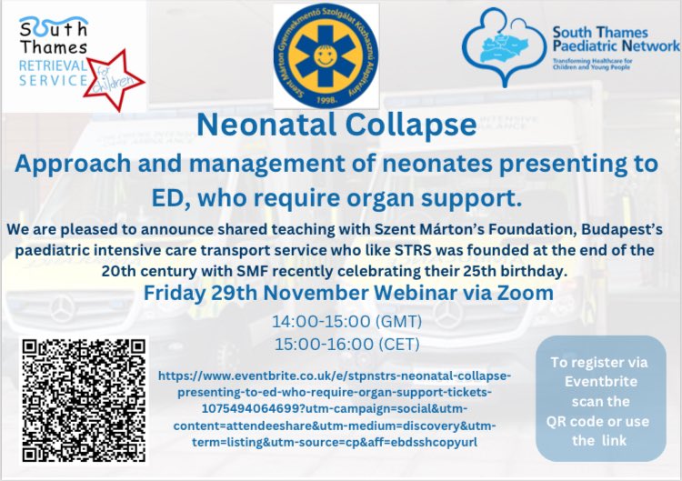 How do you manage a neonate presenting to ED who requires critical care? 
Pre-register eventbrite.co.uk/e/stpnstrs-neo…