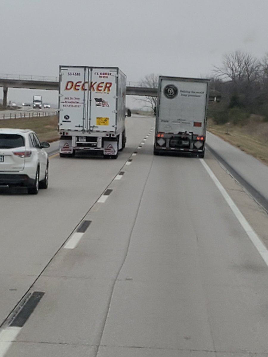35 miles of this bullshit because they're both governed at the same speed and neither of them has the good sense to back'er down and let the other one pass. And don't give me this "the one on the right is doing nothing wrong" bullshit cuz they're just as culpable. After a mile or