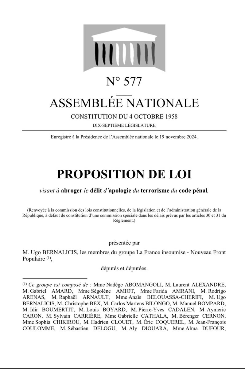 On les savait en dehors de la République, ils démontrent, avec cette proposition de loi, provocation ignoble, qu’ils en sont les ennemis. Ce texte est une insulte de tous ceux qui l’ont signé envoyée à la figure des victimes des attentats terroristes, en France et dans le monde.
