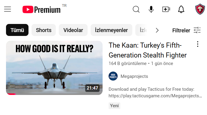 1,32 milyon aboneli Megaprojects Youtube kanalı dün KAAN hakkında :

"KAAN gerçekte ne kadar iyi?" başlıklı bir video yayınladı. 

Videoyu ilk günden 150 binden fazla kişi izledi. Peki bu videoyu izleyen yabancıların yorumları nasıldı?

Merak ediyorsanız sonraki gönderilerde 🔽