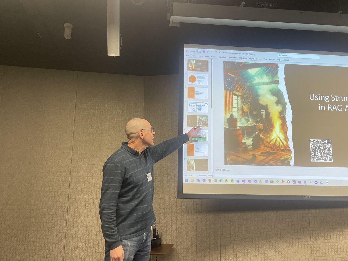 frankwwu's tweet photo. @haleyjason is presenting Using Structured Data in Retrieval Augmented Generation (RAG) Applications #boscc #BostonCodeCamp https://t.co/JmLufB8a4E