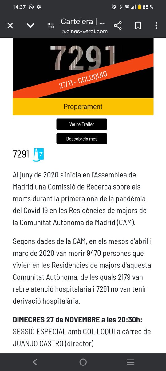 Dimecres 27 en els cinemes Verdi. Denuncia de l'exclusió sanitària que van patir els residents a Madrid, la mateixa que a Catalunya. Nosaltres no oblidem ni perdonem. Hem d'omplir la sala!! ⏬