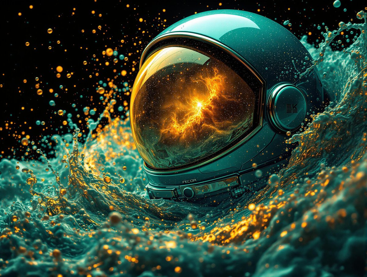 BeyondTLens's tweet photo. A cosmic tempest captured within a space helmet, a microcosm of the universe's fiery dance.
#SpaceArt #AstronautHelmet #Cosmic #SciFi #Nebula #Grok #AIart #surreal #DigitalArt #Abstract #SpaceHelmet #Art https://t.co/VbBAEq3xVe