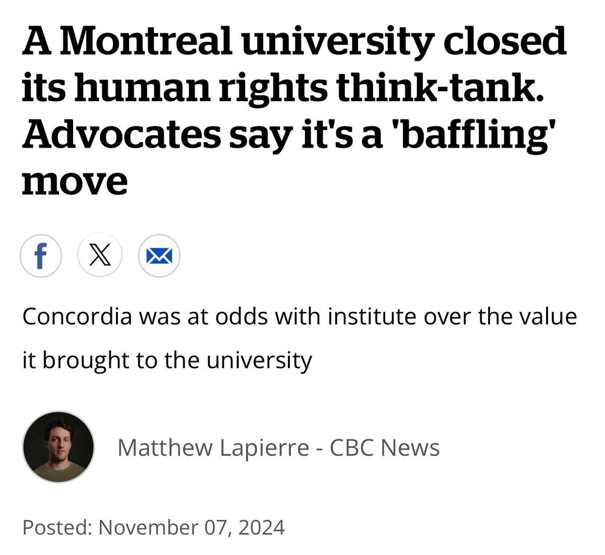 dimitrilascaris's tweet photo. Concordia University in Montreal has shut down the Montreal Institute for Genocide Studies (MIGS).

Although ‘experts’ tell CBC that the decision is ‘baffling’, there’s nothing baffling about it whatsoever.

The managing director of this disgraceful institute was @kylecmatthews. Matthews is a fanatical supporter of NATO and Israel. 

Although MIGS was supposedly committed to the study of genocide, it did nothing to promote awareness of Israel’s genocide in Gaza.

Matthews is also a fanboy of Irwin Cotler, Canada’s loudest apologist for Israel’s genocidal regime.

The fact that MIGS was funded for so long by Concordia is actually an embarrassment to the university. Concordia should have expended those funds to support academics who truly care about human rights and international law.

@Concordia #montreal #gaza #genocide 
@EnglerYves @mattlapi
