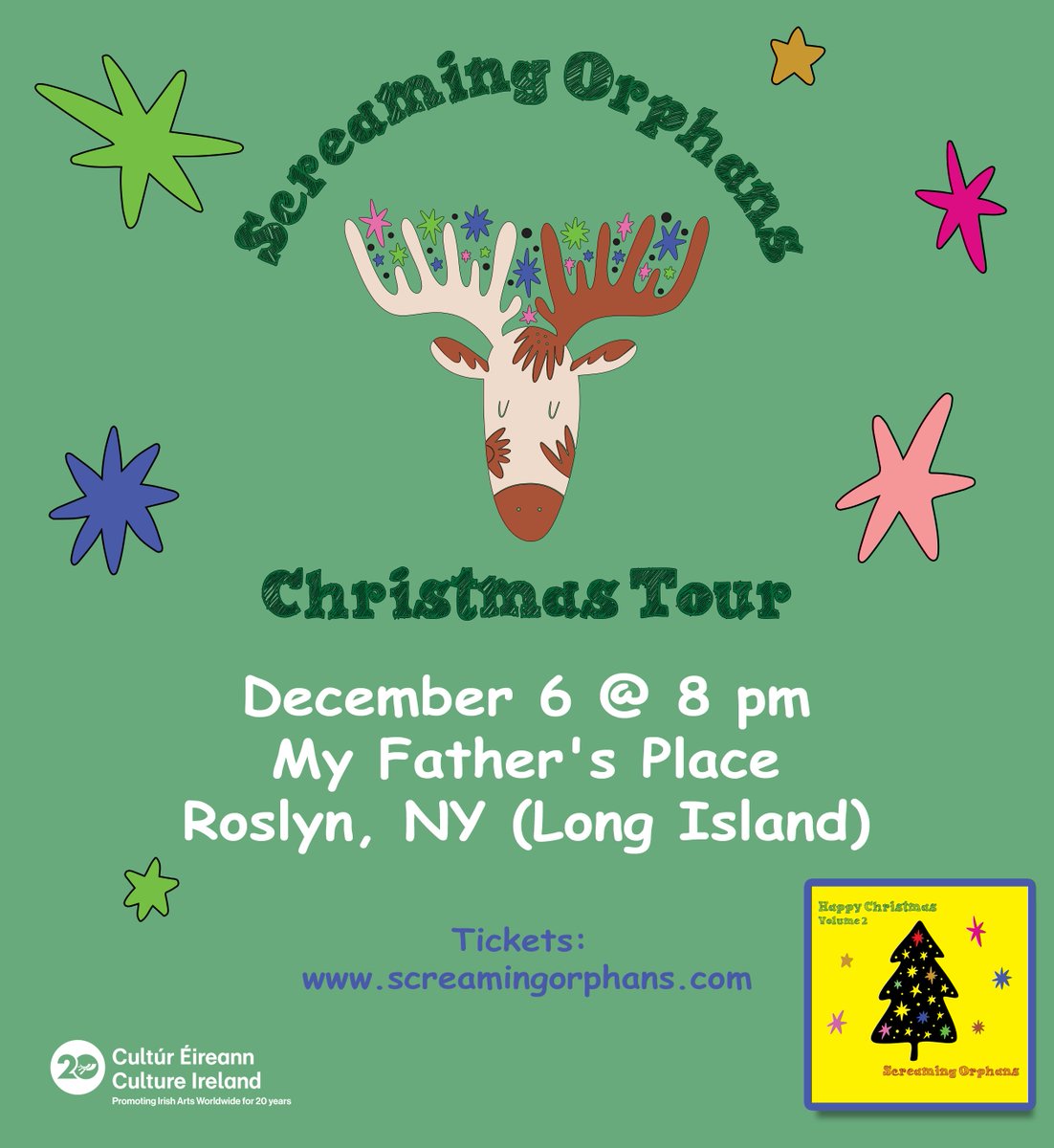 Our Christmas Tour makes its 2nd stop at My Father’s Place in Roslyn, NY on Friday, December 6. We always have a great time there so save the date and invite your friends! And pre-order our new Christmas album - out next Friday, November 29!
Thank you to Culture Ireland. ♥️