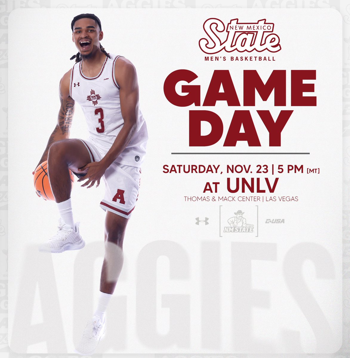 GAMEDAY‼️

🆚 UNLV
⏰ 5:00 p.m. MT
📍 Thomas &amp; Mack Center
📺 Mountain West Network
📻 KXPZ 99.5 FM 

#AggieUp