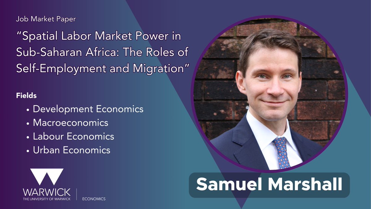 Samuel Marshall’s job market paper quantifies the roles of labor market power, job search costs, and migration costs on the distribution of labor in sub-Saharan Africa. buff.ly/4eD7baM